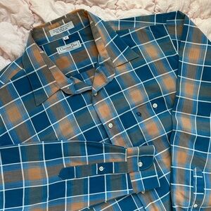 Vintage Christian Dior Plaid Shirt Blue Tan Men’s XL Hong Kong